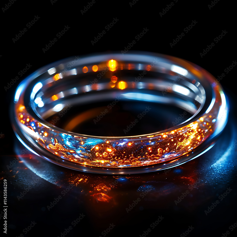 Isolated Close-Up of a Shimmering Ring on a Plain Background Highlighting Beautiful Light Reflections and Colorful Sparkles for Creative Use Isolated Close-Up of a Shimmering Ring on a Plain Background Highlighting Beautiful Light Reflections and Colorful Sparkles for Creative Use
