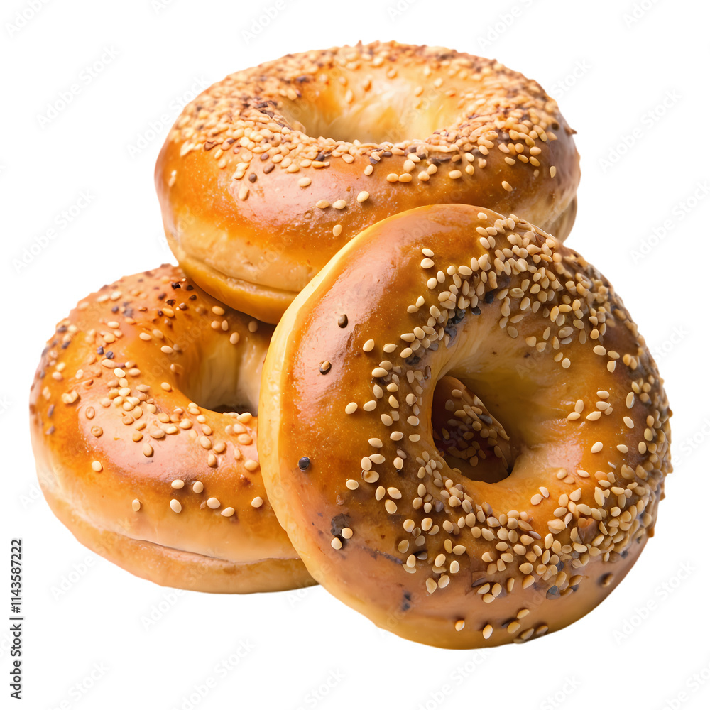 Stack of Freshly Baked Bagels with Sesame and Seeds Stack of Freshly Baked Bagels with Sesame and Seeds
