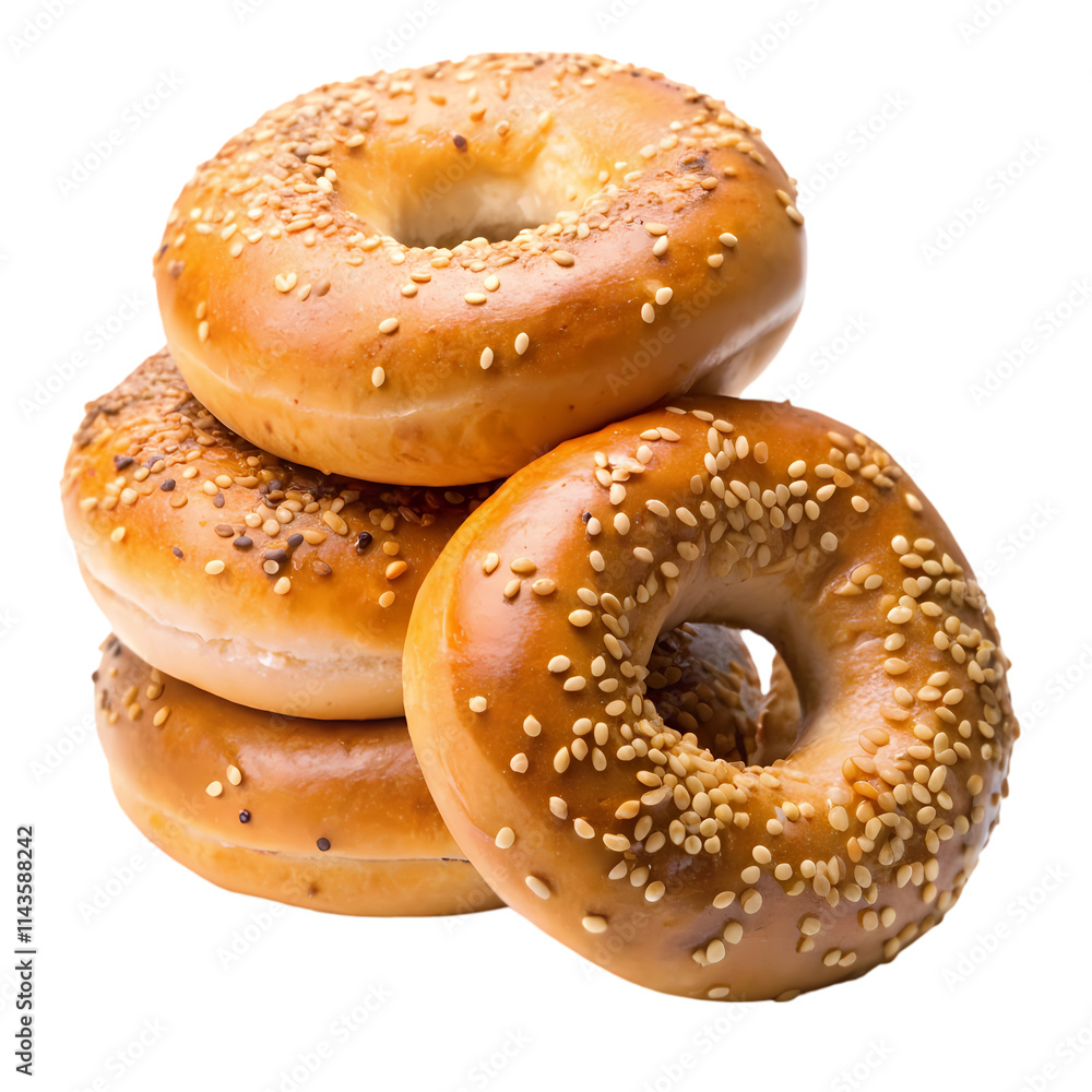 Stack of Freshly Baked Bagels with Sesame and Seeds Stack of Freshly Baked Bagels with Sesame and Seeds