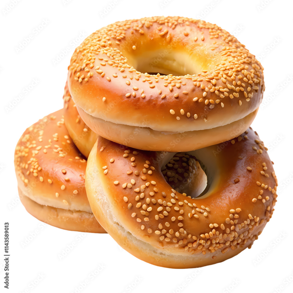 Stack of Freshly Baked Bagels with Sesame and Seeds Stack of Freshly Baked Bagels with Sesame and Seeds