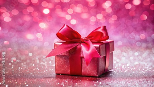 Pink Gift Box Red Bow Sparkle Holiday Background Festive Present Christmas Birthday Celebration