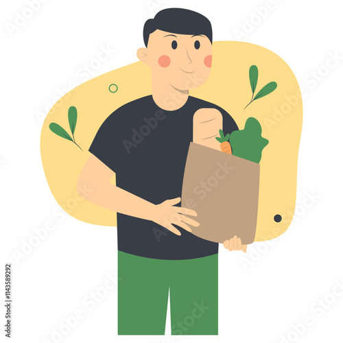 Green Lifestyle Person Character in Cartoon Design. Vector Illustration