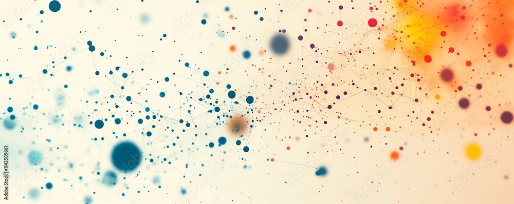 An abstract digital communication concept featuring interconnected dots, colorful spheres, and network connections, with a light beige backdrop highlighting technology An abstract digital communication concept featuring interconnected dots, colorful spheres, and network connections, with a light beige backdrop highlighting technology