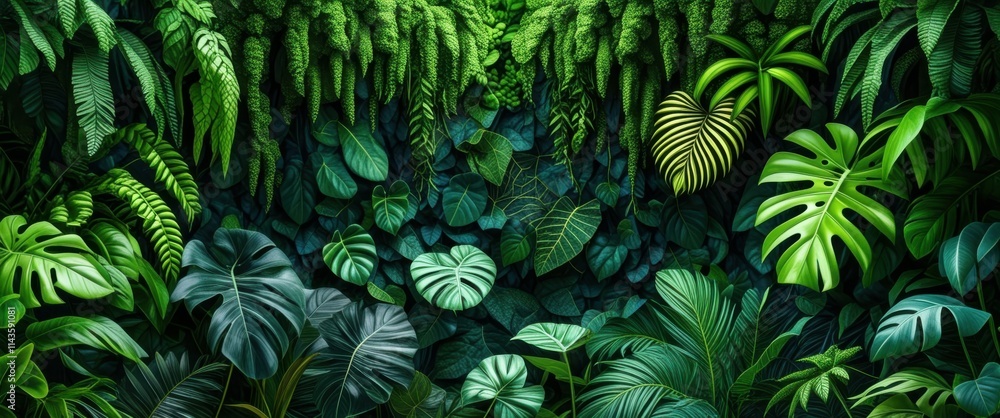 Lush tropical foliage, dense jungle undergrowth, vibrant green leaves, exotic plants, Monstera deliciosa, ferns, philodendron, dark moody atmosphere, rich botanical textures, rainforest flora, deep sh Lush tropical foliage, dense jungle undergrowth, vibrant green leaves, exotic plants, Monstera deliciosa, ferns, philodendron, dark moody atmosphere, rich botanical textures, rainforest flora, deep sh