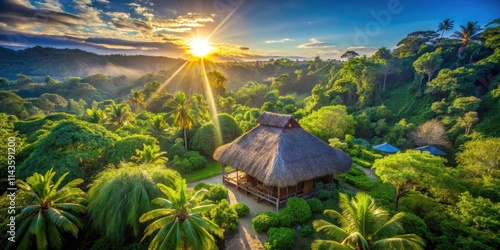 Vanuatu Bungalow Drone Photography: Lush Forest Escape - Island Paradise Aerial View