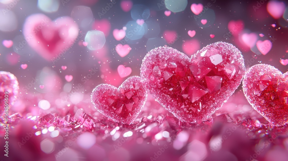 A vibrant display of sparkling pink hearts, creating a romantic and festive atmosphere with a dreamy background of floating love symbols. A vibrant display of sparkling pink hearts, creating a romantic and festive atmosphere with a dreamy background of floating love symbols.