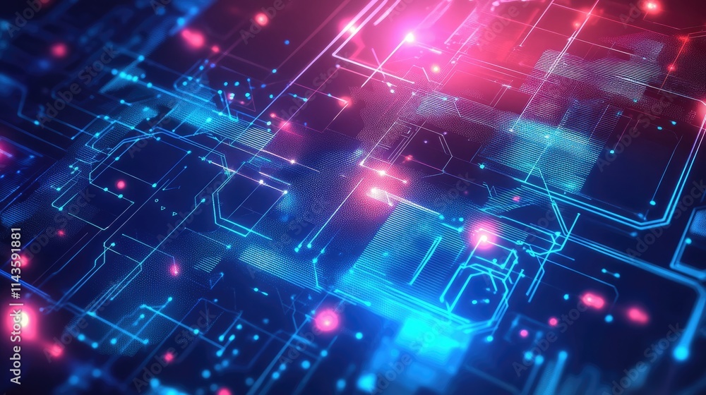 Digital Circuitry Abstract: Futuristic, glowing blue and pink circuitry forms an abstract pattern, suggesting technological innovation and data flow. Digital Circuitry Abstract: Futuristic, glowing blue and pink circuitry forms an abstract pattern, suggesting technological innovation and data flow.