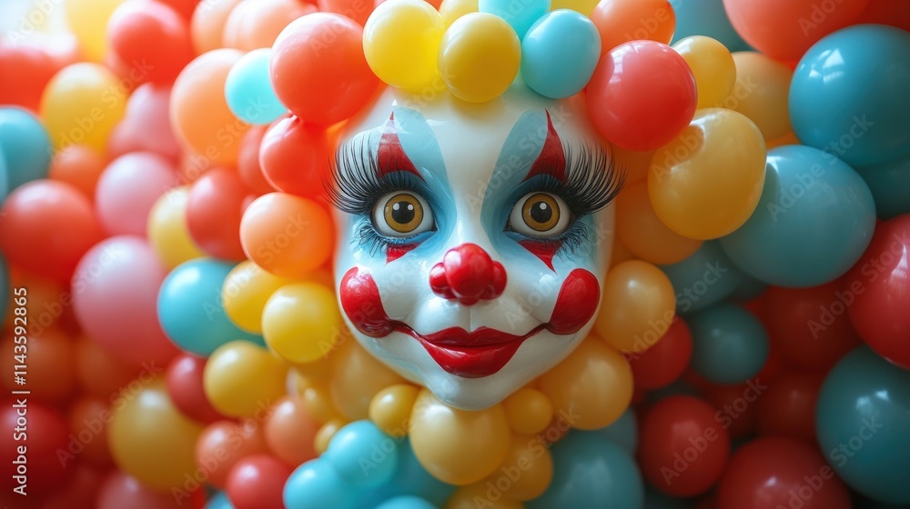 Clown face surrounded by colorful balloons. Clown face surrounded by colorful balloons.