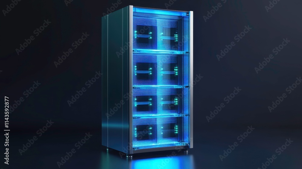 Modern Server Rack with Blue LED Lights Modern Server Rack with Blue LED Lights
