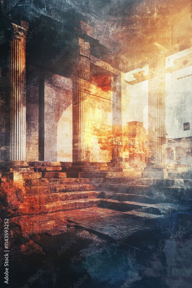 Ancient Temple Ruins Basking in Golden Sunset Light Ancient Temple Ruins Basking in Golden Sunset Light