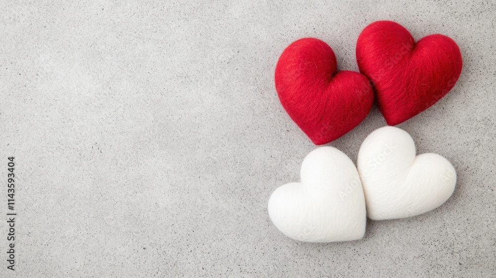 Colorful fabric hearts on a concrete surface symbolize love and affection, perfect for romantic occasions or decor. Colorful fabric hearts on a concrete surface symbolize love and affection, perfect for romantic occasions or decor.