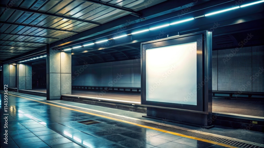 Nighttime subway: a blank canvas. High-impact billboard mockup, ideal for your campaign. Nighttime subway: a blank canvas. High-impact billboard mockup, ideal for your campaign.
