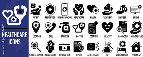 Health care icon vector set, health care icon silhouette vector, health care icon black and white isolated on white background.