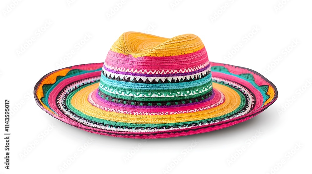 Vibrant Traditional Mexican Sombrero with Colorful Patterns and Wide Brim Perfect for Celebrations and Cultural Events, Isolated on White Background Vibrant Traditional Mexican Sombrero with Colorful Patterns and Wide Brim Perfect for Celebrations and Cultural Events, Isolated on White Background