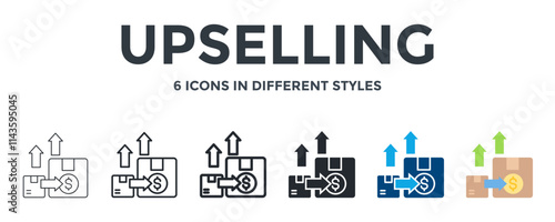 UPSELLING icon in different style vector illustration. Designed in thin line, regular line, bold line, glyph, color fill, and flat style can be used for web