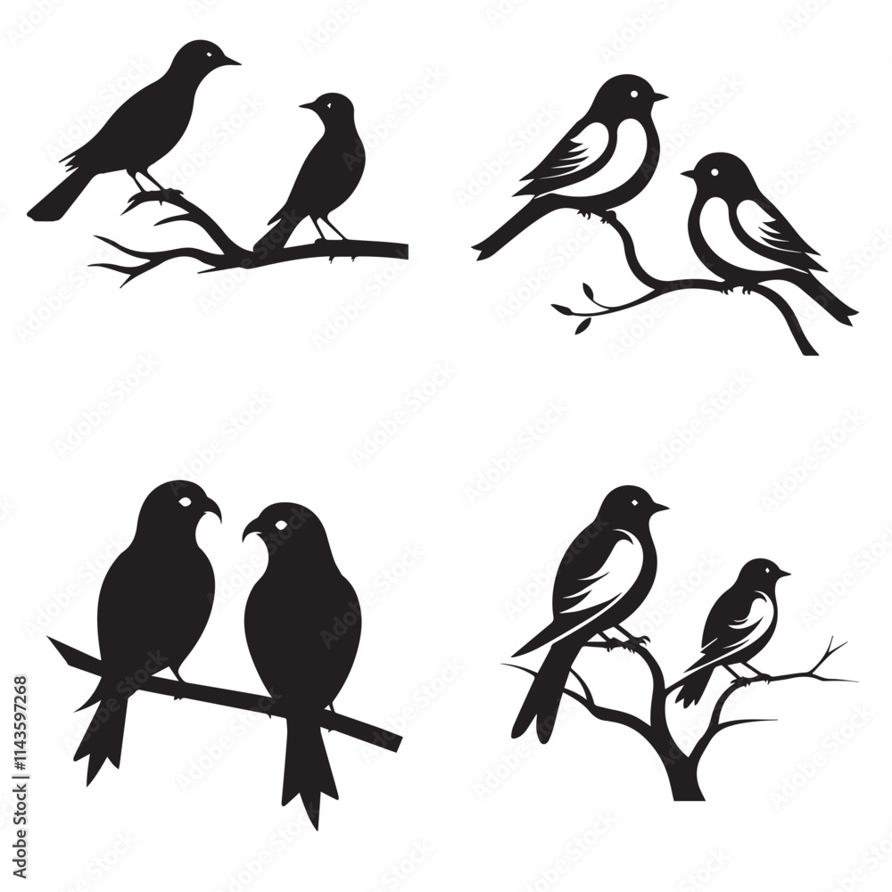 Set of Love Birds on a Branch silhouette
Set of Love Birds on a Branch silhouette