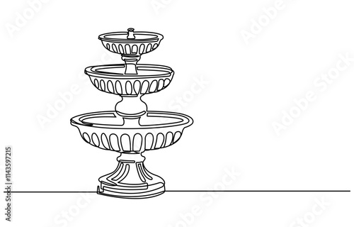 Fountain one line continuous. Line art fountain. Fountain Water one line art drawing