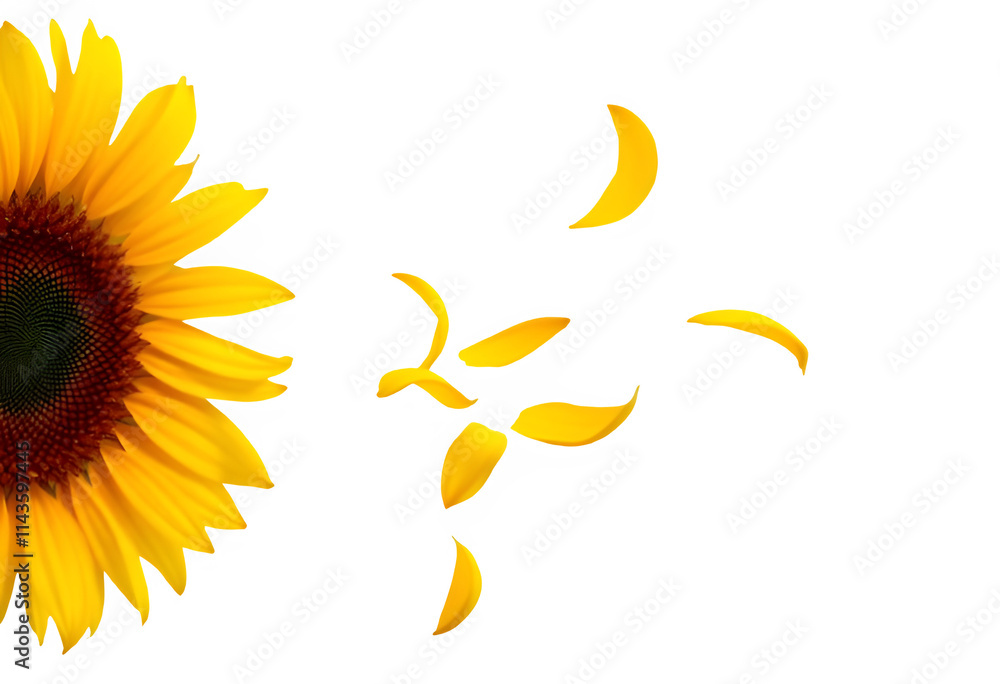 Naklejka premium Sunflower Petals Floating Elegantly Mid-Air, Transparent Background