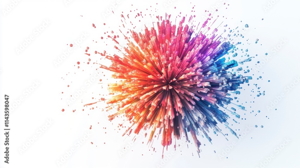 Abstract Colorful Explosion, 3D Render, Vibrant Burst