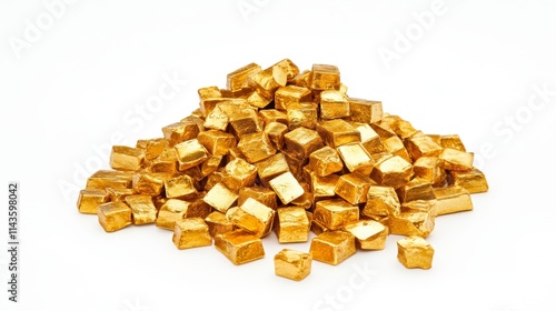 Pile of Golden Cubes on White Background - Wealth Concept photo