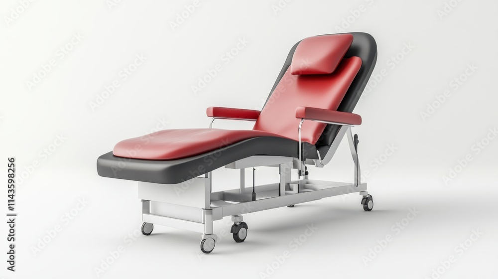 Modern Red Medical Recliner Chair on Wheels - 3D Render Modern Red Medical Recliner Chair on Wheels - 3D Render
