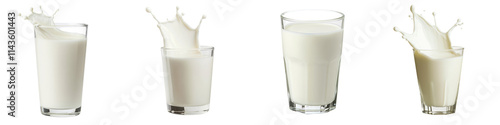 Dynamic milk splash filling up a transparent glass creating an energetic and refreshing dairy beverage movement with white creamy liquid flow and splashing action  Closeup studio shot with copy space