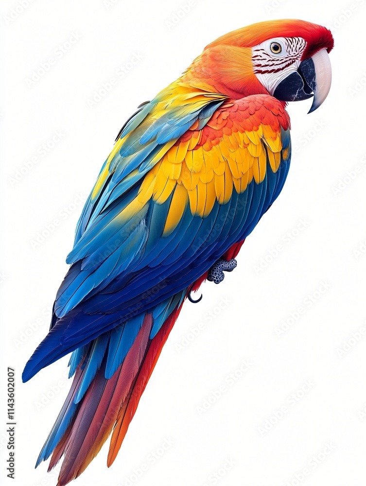Obraz premium Colorful Scarlet Macaw Parrot on White Background