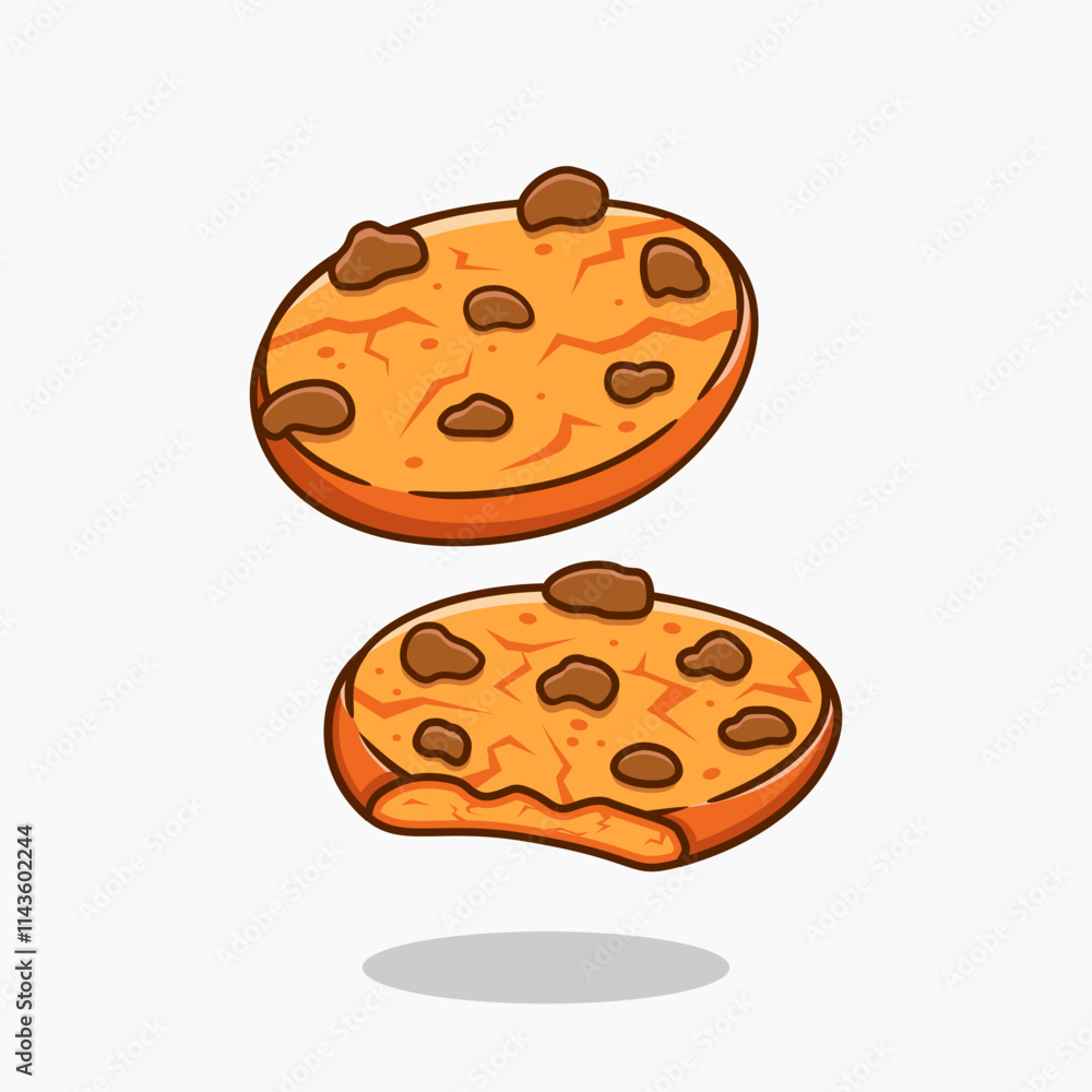 Chocolate cookies, sweet dessert icon vector illustration designed in cartoon flat style. Bitten cookies and whole cookies. Isolated on white background. Chocolate cookies, sweet dessert icon vector illustration designed in cartoon flat style. Bitten cookies and whole cookies. Isolated on white background.