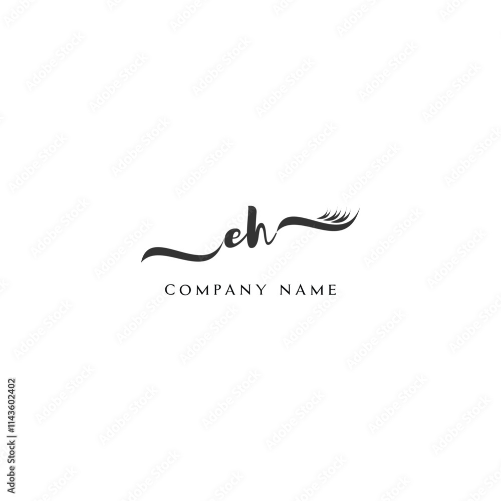 Minimalist EH Logo Design with Abstract Feather Element Minimalist EH Logo Design with Abstract Feather Element