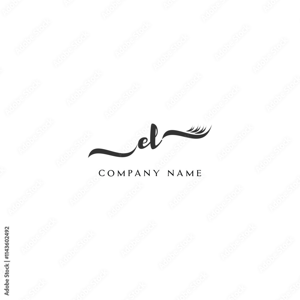 Minimalist EL Logo Design with Abstract Feather Element Minimalist EL Logo Design with Abstract Feather Element