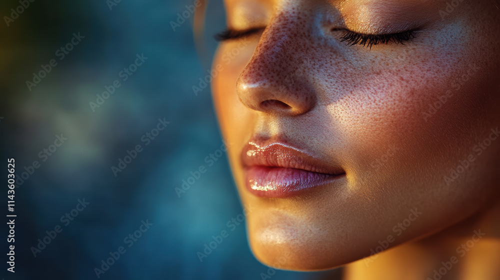 Fototapeta premium serene close up of calm person face with closed eyes, showcasing tranquility and beauty