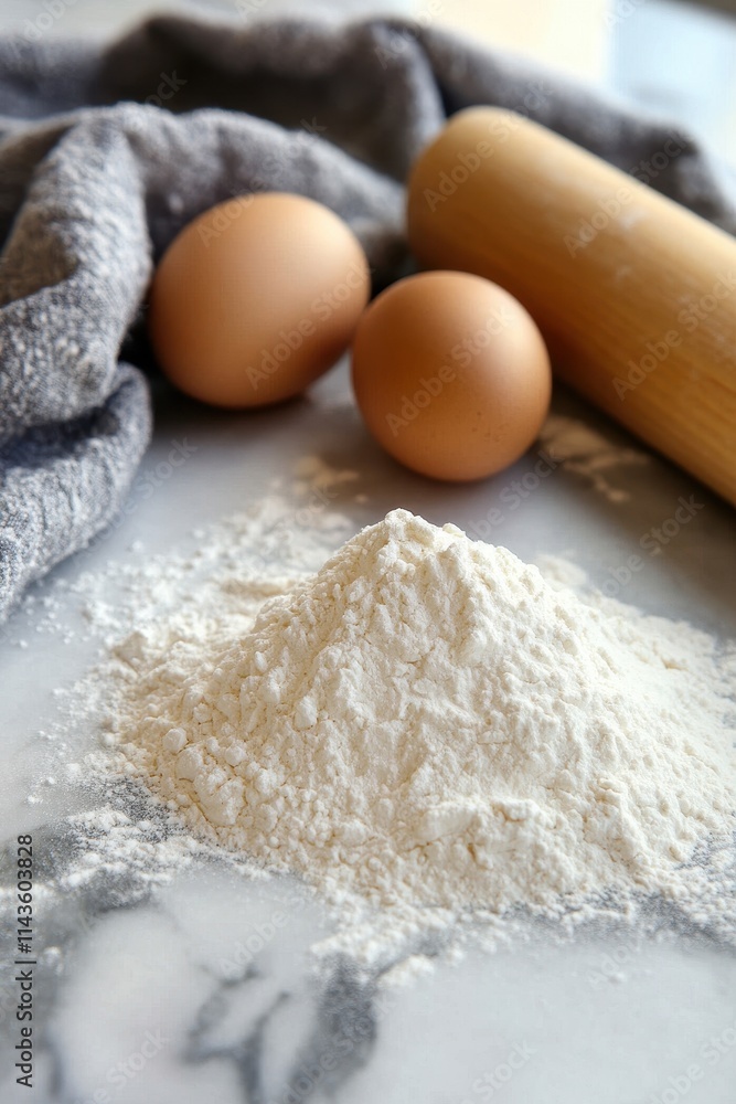 Flour Eggs Rolling Pin Baking Ingredients Ready Flour Eggs Rolling Pin Baking Ingredients Ready