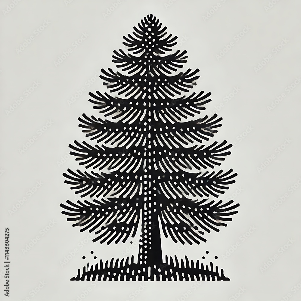 Obraz premium Black silhouette of a pine tree on a light background.