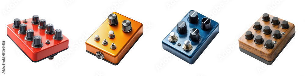 Assortment of various electronic audio mixing control and effect devices used for music production recording and sound engineering in a professional studio or performance setting Assortment of various electronic audio mixing control and effect devices used for music production recording and sound engineering in a professional studio or performance setting