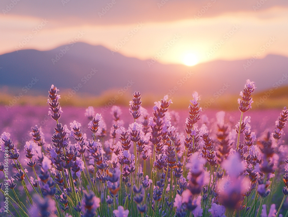 Fototapeta premium Purple lavender flowers sway in the wind under the bright sun