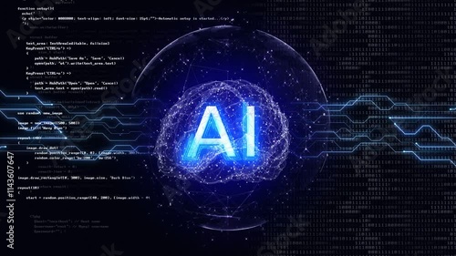 AI Text and Machine Learning Brains Animation, Background, Loop

