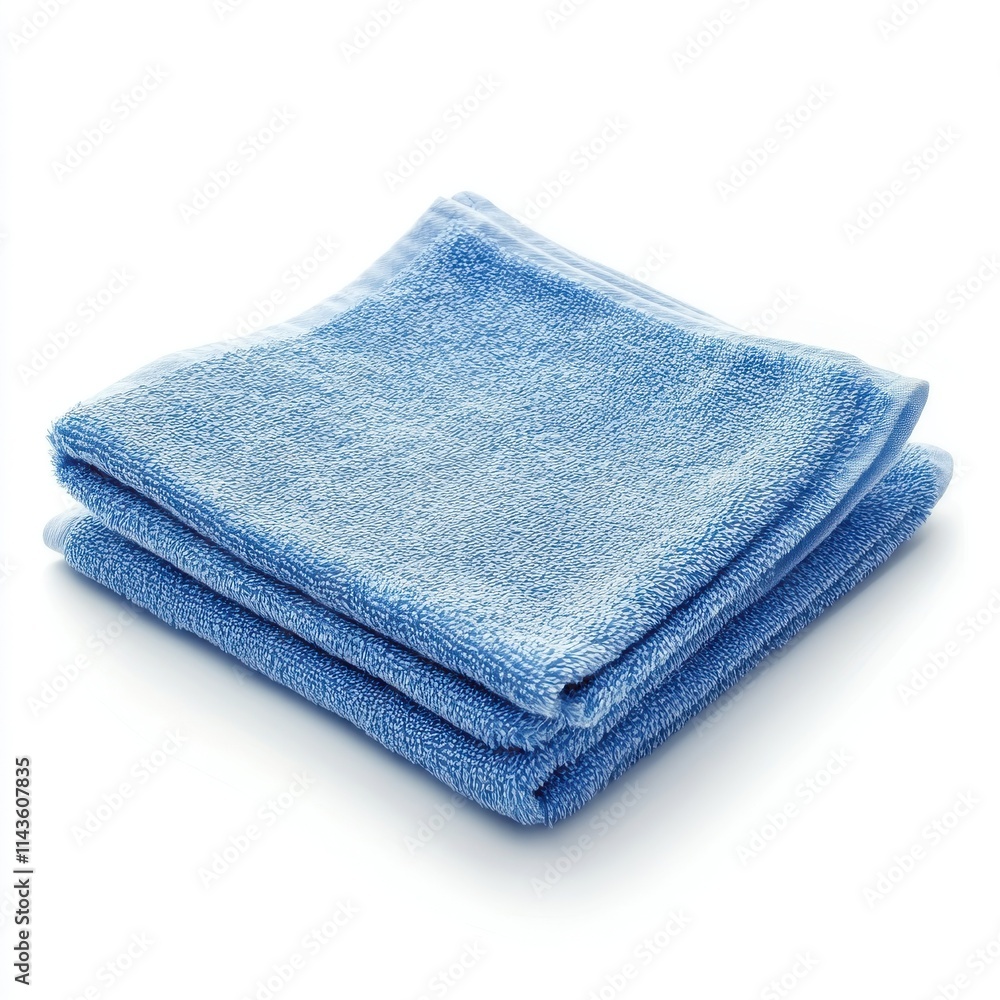 Blue folded kitchen cotton towel isolated on white background Blue folded kitchen cotton towel isolated on white background