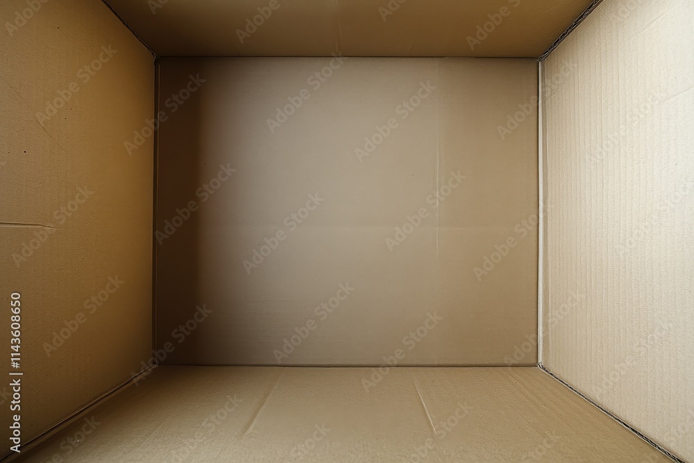cardboard box interior empty space textured walls brown packaging material