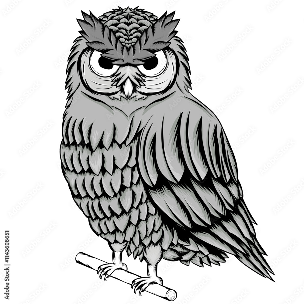 Fototapeta premium This owl vector illustration is very flexible and can be adapted to various design styles. Realistic feather details make it look lifelike. Suitable for graphic, web or print design projects.