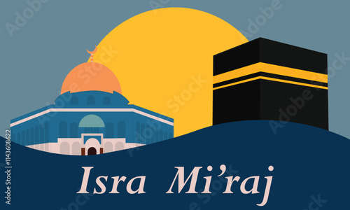 Al-Isra wal Mi'raj Translate: The Night Journey Prophet Muhammad Vector Illustration for Poster Template and Flyer, Simple Background of Isra Mi'raj Ceremony
