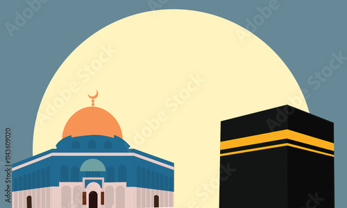 Al-Isra wal Mi'raj Translate: The Night Journey Prophet Muhammad Vector Illustration for Poster Template and Flyer, Simple Background of Isra Mi'raj Ceremony