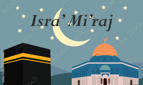 Al-Isra wal Mi'raj Translate: The Night Journey Prophet Muhammad Vector Illustration for Poster Template and Flyer, Simple Background of Isra Mi'raj Ceremony