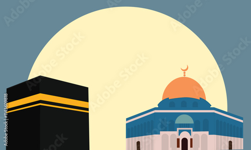 Al-Isra wal Mi'raj Translate: The Night Journey Prophet Muhammad Vector Illustration for Poster Template and Flyer, Simple Background of Isra Mi'raj Ceremony