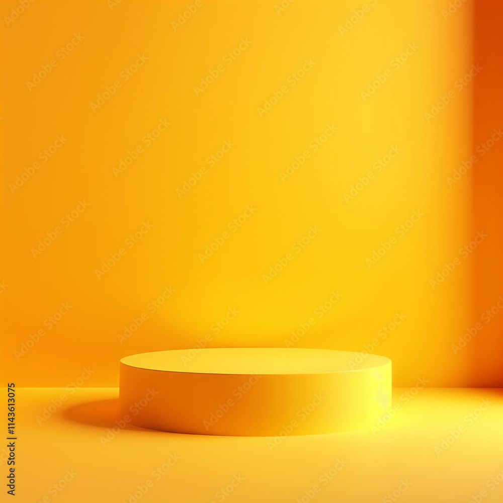 Abstract 3D podium with lighting gold color on a yellow background Abstract 3D podium with lighting gold color on a yellow background