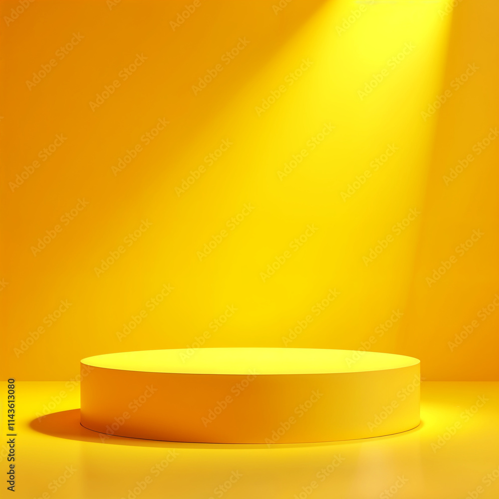 Abstract 3D podium with lighting gold color on a yellow background