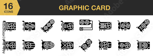 Graphic Card solid icon set. Includes electronic, computing, cooler, board, and More. Solid icons vector collection.