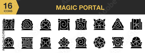 Magic Portal solid icon set. Includes Rune, Portal, Sign, Symbol, Magical, Mystical, and More. Solid icons vector collection.