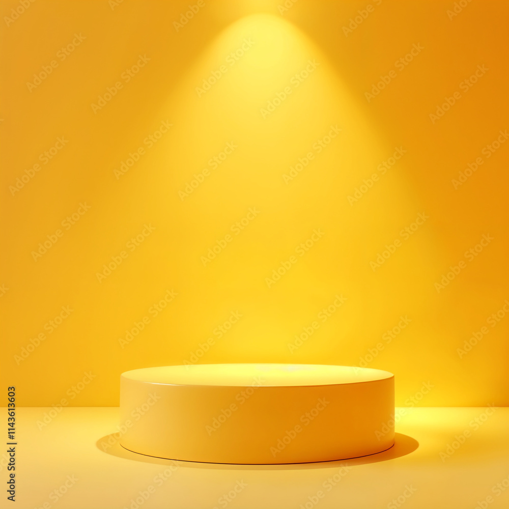 Abstract 3D podium with lighting gold color on a yellow background Abstract 3D podium with lighting gold color on a yellow background