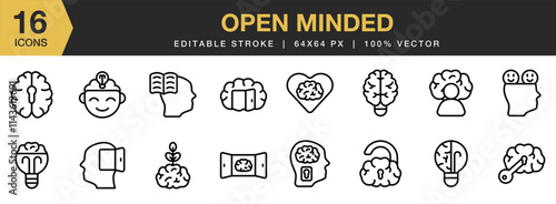 Open Minded icon set. Editable Stroke Icon Collection. Includes Open, Minded, Mind, Psychology, Emotion, Thinking, and More. Outline icons vector collection.