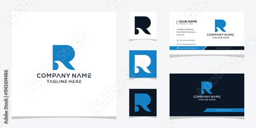Initial letter R ocean sea water wave logo design, business card vector template